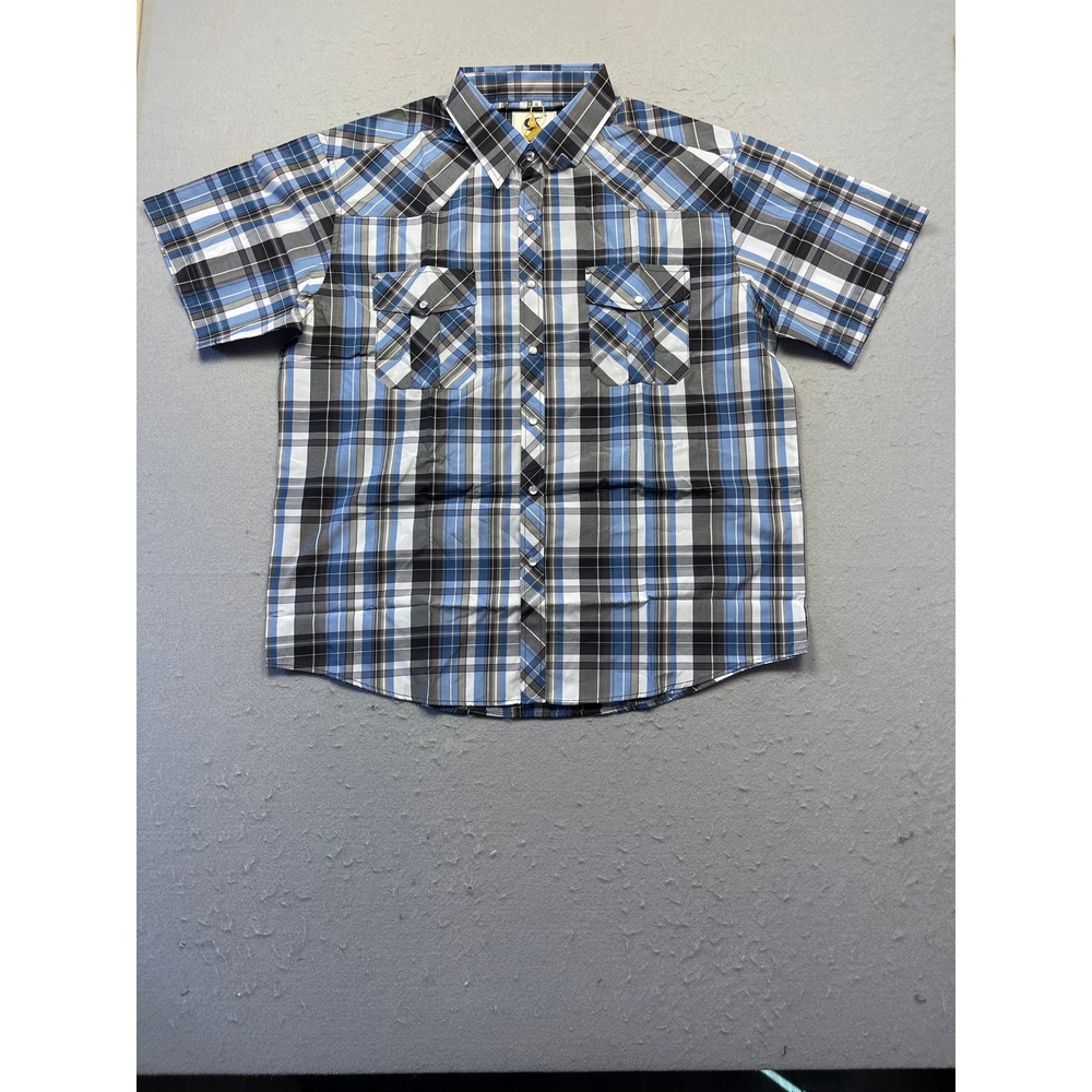 COEVALS CLUB Western Shirt Cotton Blend Blue Black Plaid XL Mens